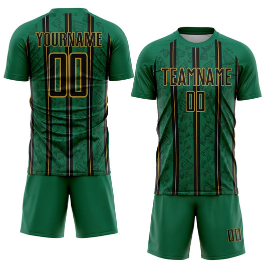 Custom Kelly Green Black-Old Gold Stripe Line Sublimation Soccer Uniform Jersey - Sky-Custom