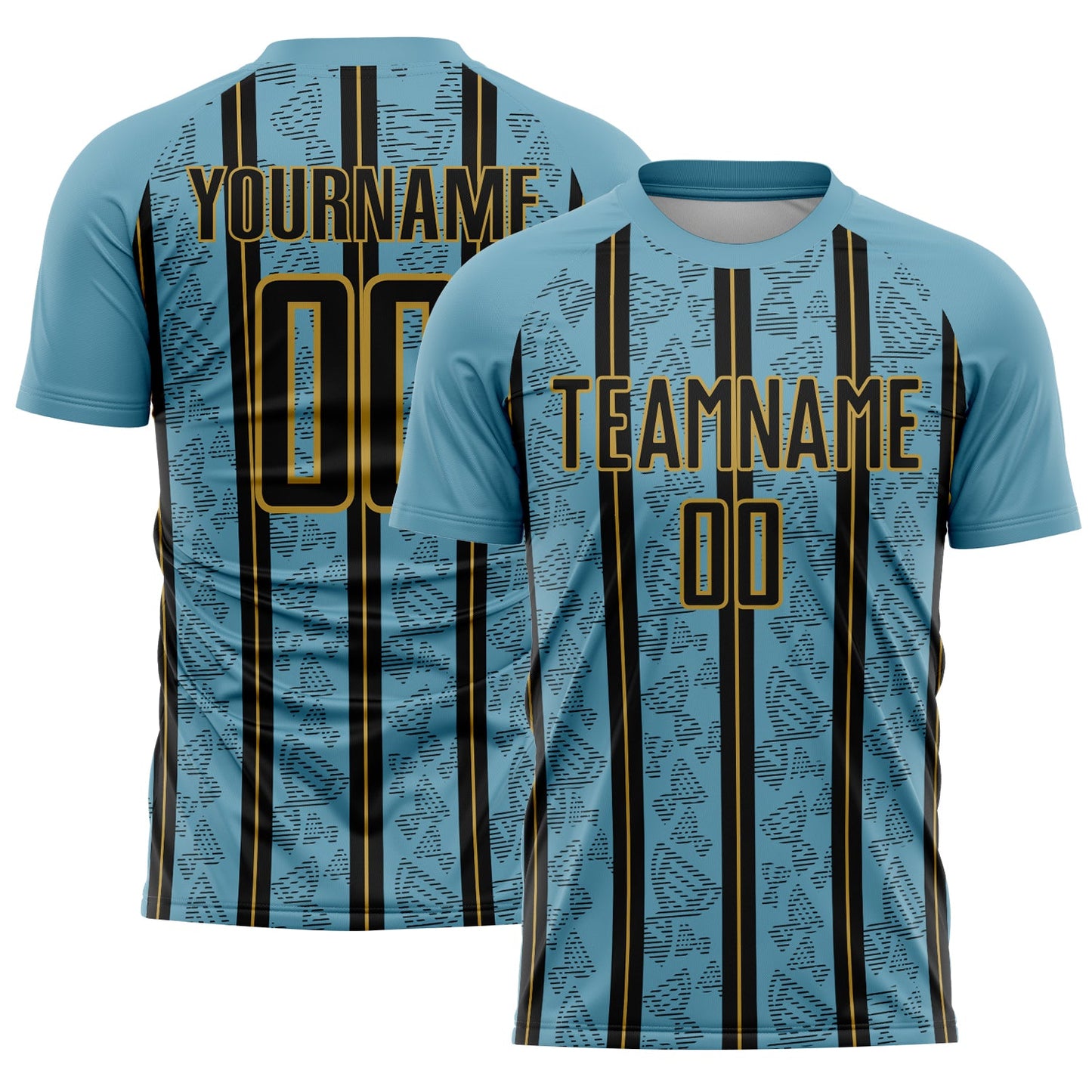 Custom Shadow Blue Black-Old Gold Stripe Line Sublimation Soccer Uniform Jersey - Sky-Custom