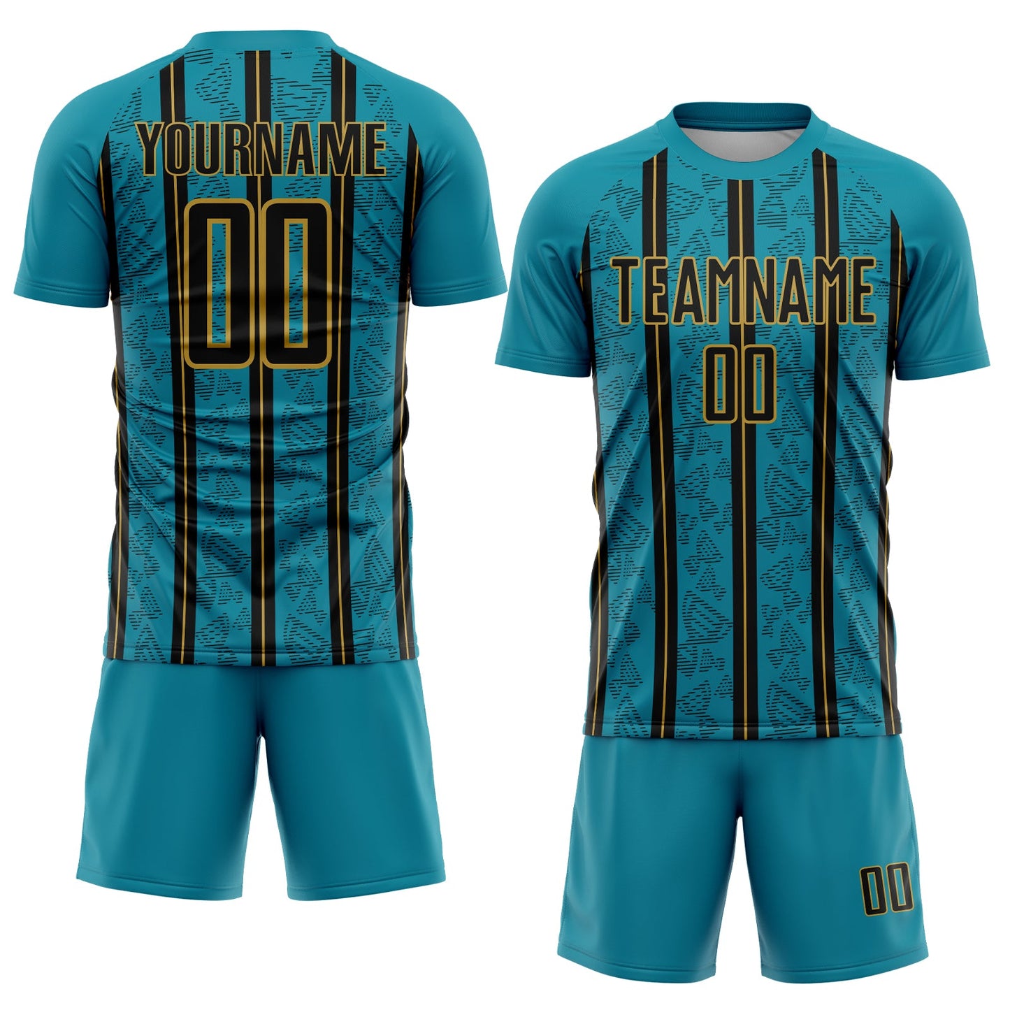 Custom Teal Black-Old Gold Stripe Line Sublimation Soccer Uniform Jersey - Sky-Custom
