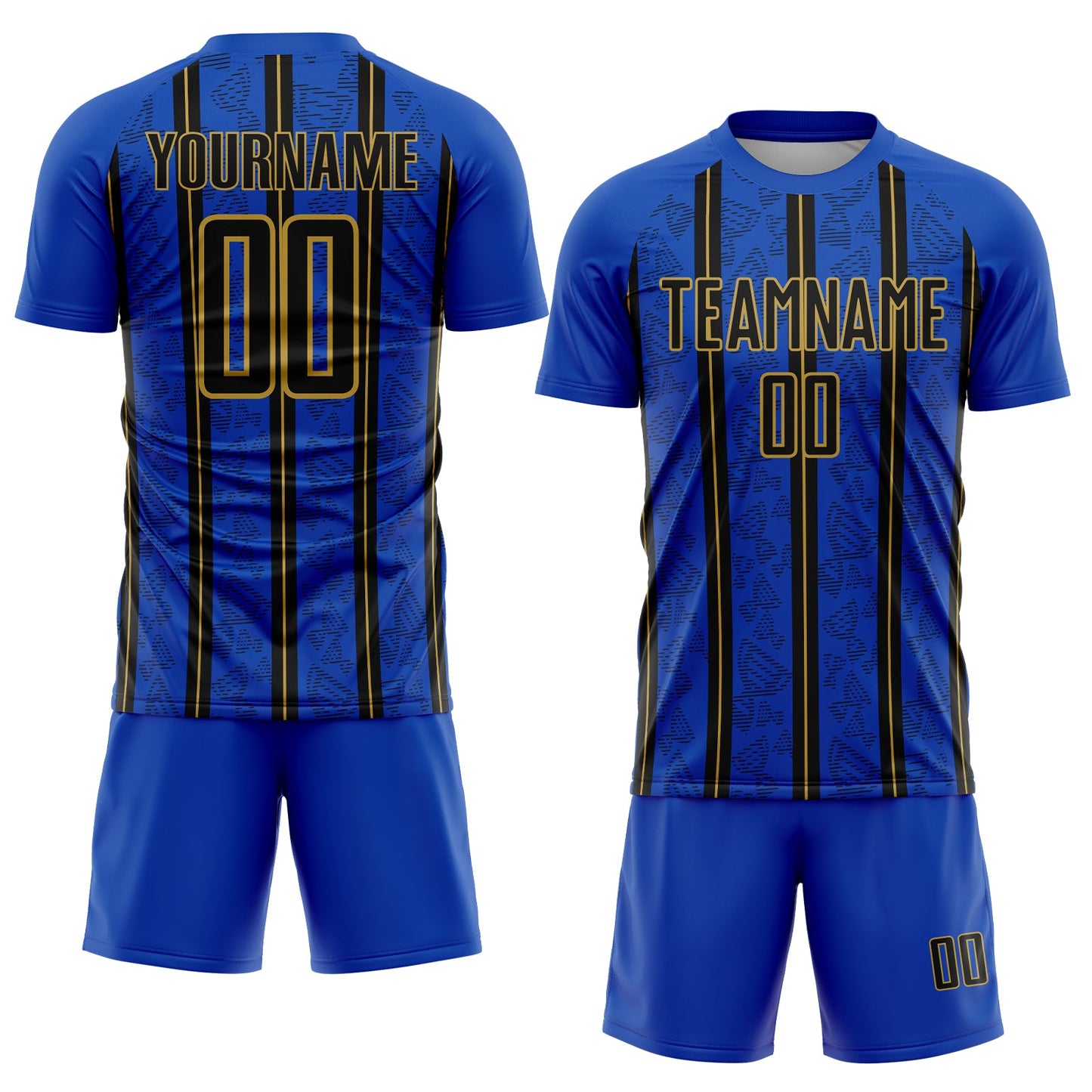Custom Thunder Blue Black-Old Gold Stripe Line Sublimation Soccer Uniform Jersey - Sky-Custom