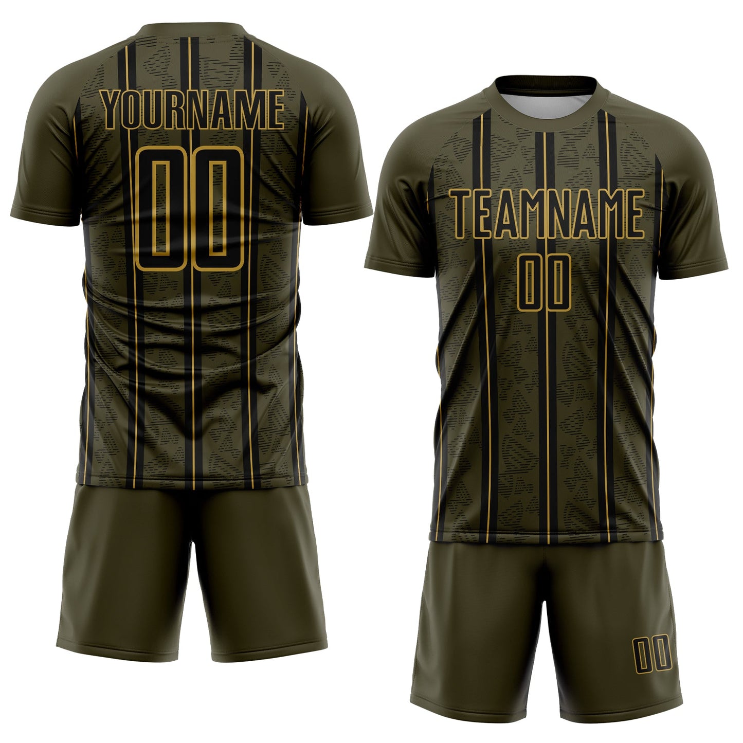 Custom Olive Black-Old Gold Stripe Line Sublimation Salute To Service Soccer Uniform Jersey - Sky-Custom
