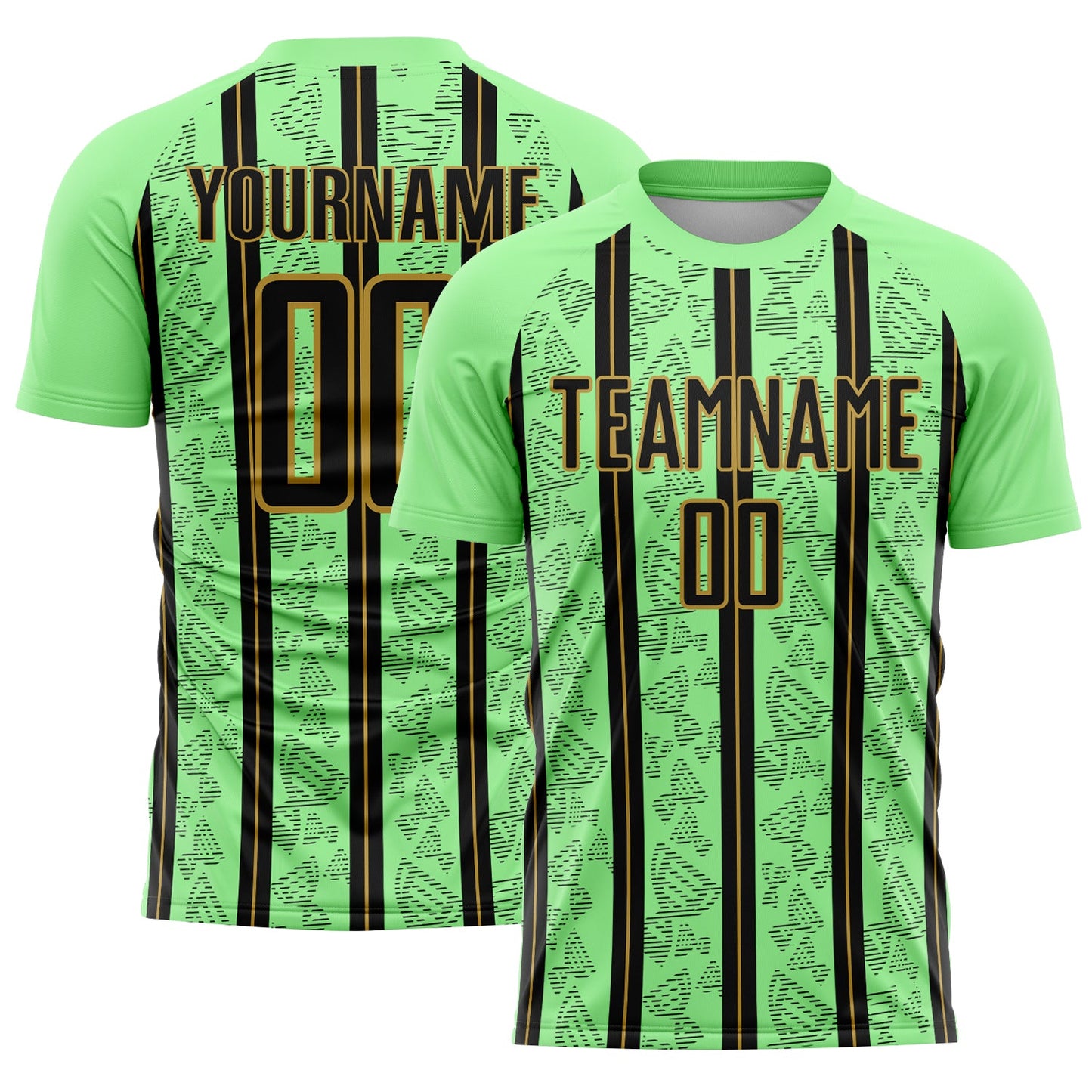 Custom Pea Green Black-Old Gold Stripe Line Sublimation Soccer Uniform Jersey - Sky-Custom