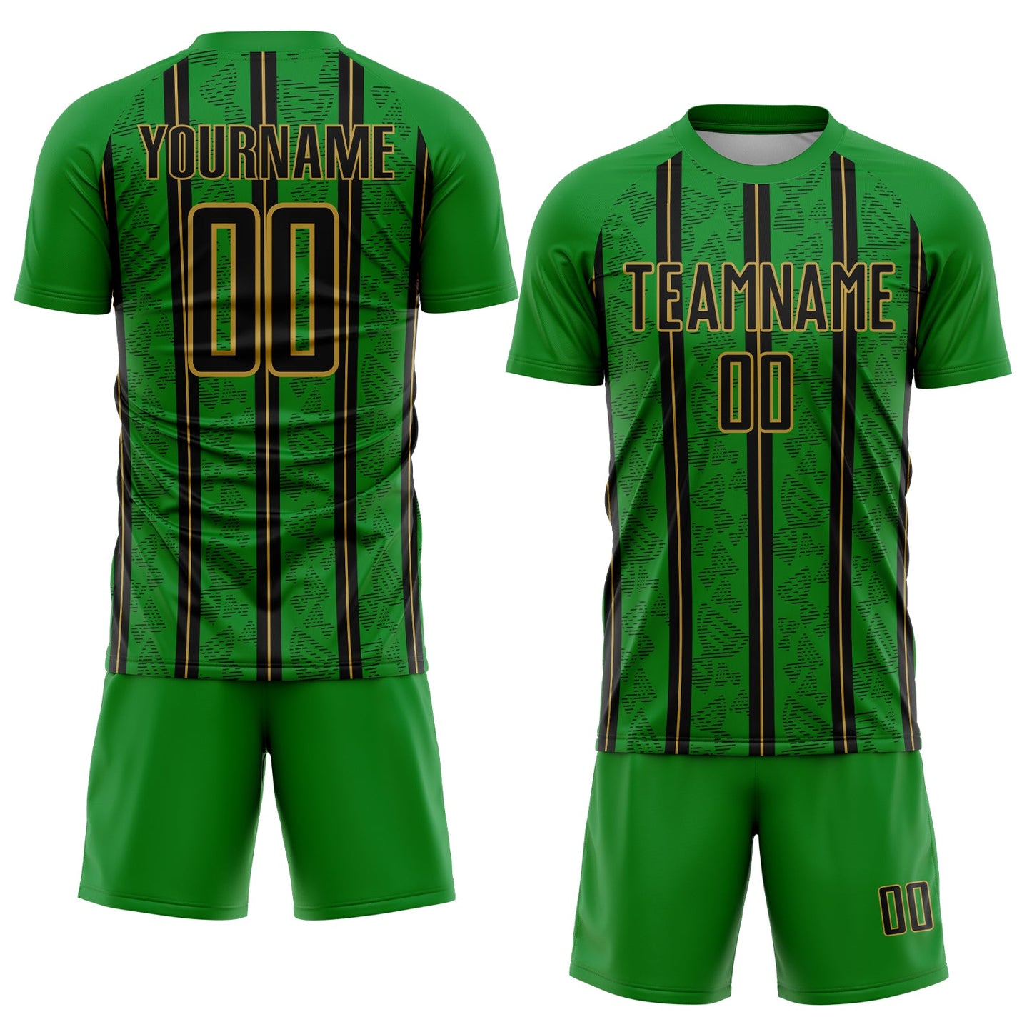 Custom Grass Green Black-Old Gold Stripe Line Sublimation Soccer Uniform Jersey - Sky-Custom