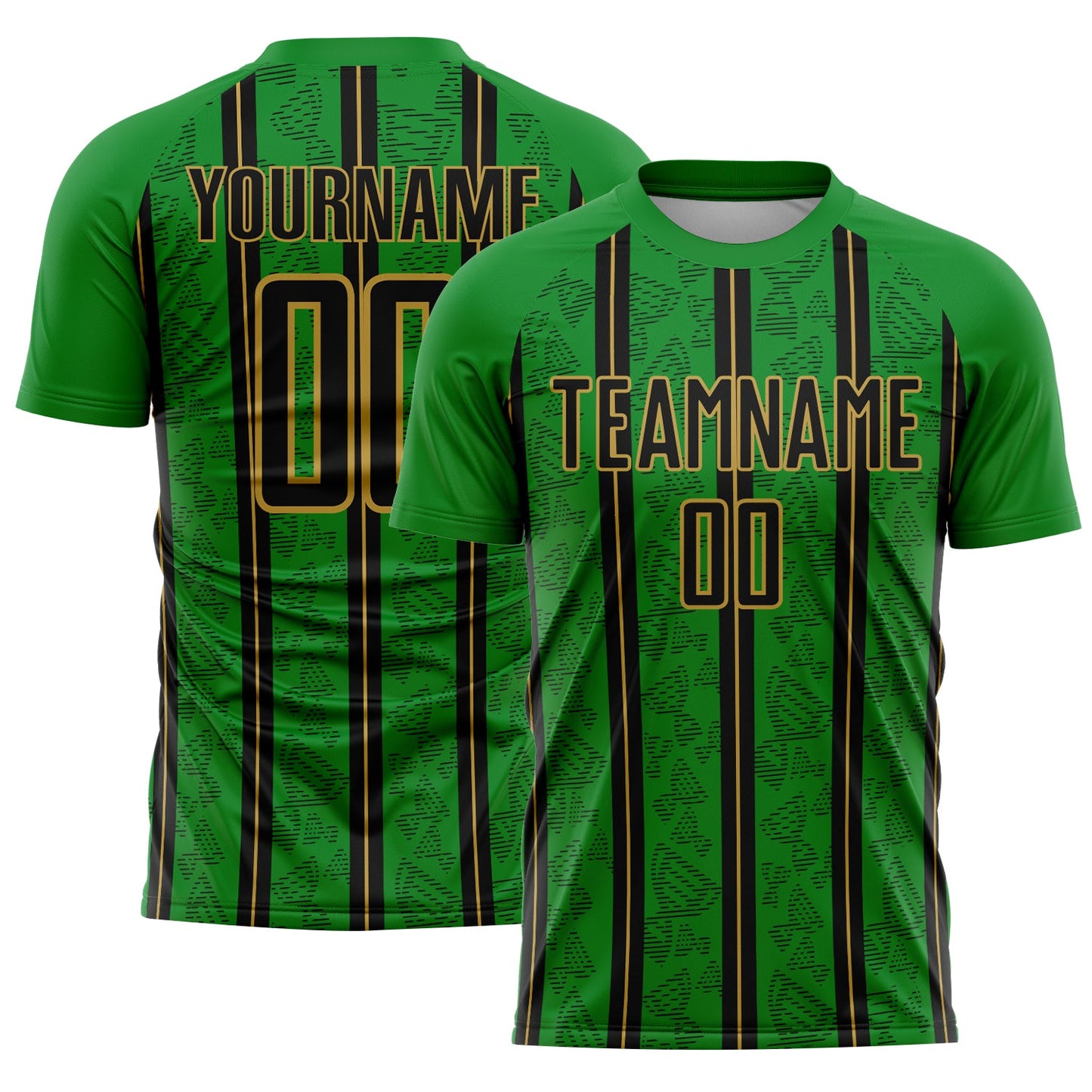 Custom Grass Green Black-Old Gold Stripe Line Sublimation Soccer Uniform Jersey - Sky-Custom