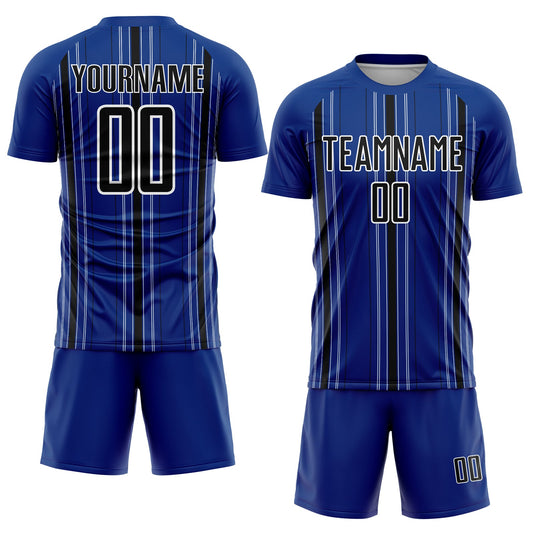 Custom Royal Black-White Stripe Sublimation Soccer Uniform Jersey - Sky-Custom