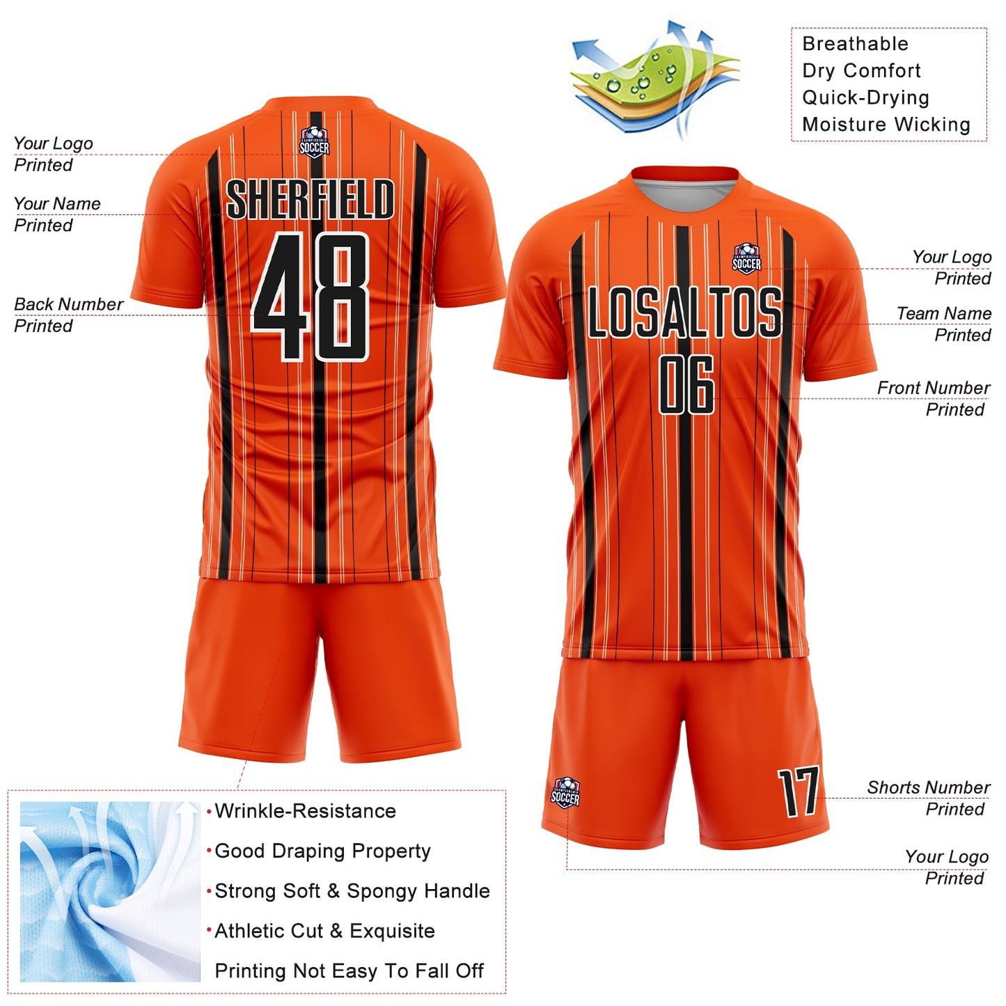 Custom Orange Black-White Stripe Sublimation Soccer Uniform Jersey - Sky-Custom