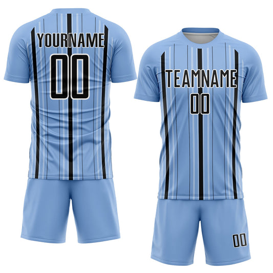 Custom Light Blue Black-White Stripe Sublimation Soccer Uniform Jersey - Sky-Custom