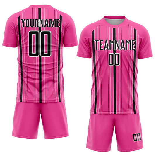 Custom Pink Black-White Stripe Sublimation Soccer Uniform Jersey - Sky-Custom