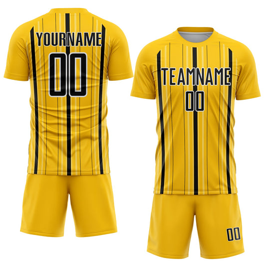 Custom Yellow Black-White Stripe Sublimation Soccer Uniform Jersey - Sky-Custom