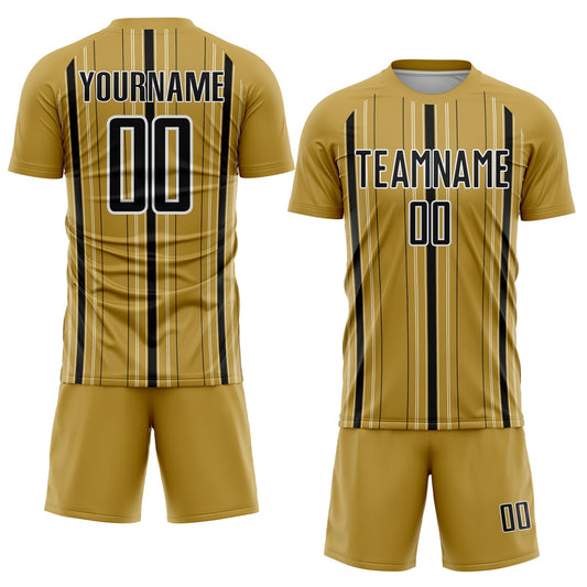 Custom Old Gold Black-White Stripe Sublimation Soccer Uniform Jersey - Sky-Custom