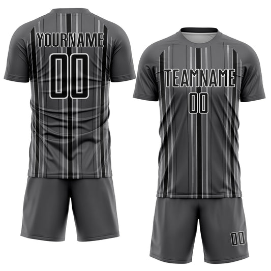 Custom Steel Gray Black-White Stripe Sublimation Soccer Uniform Jersey - Sky-Custom