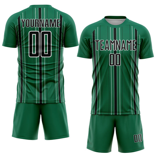 Custom Kelly Green Black-White Stripe Sublimation Soccer Uniform Jersey - Sky-Custom