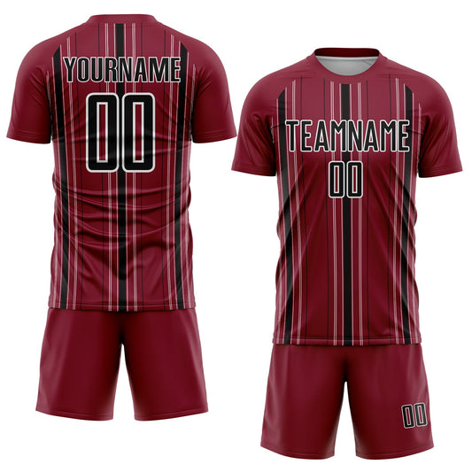 Custom Maroon Black-White Stripe Sublimation Soccer Uniform Jersey - Sky-Custom