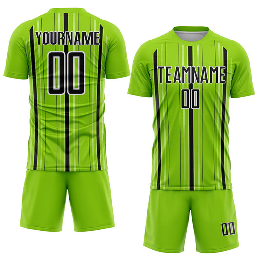 Custom Neon Green Black-White Stripe Sublimation Soccer Uniform Jersey - Sky-Custom