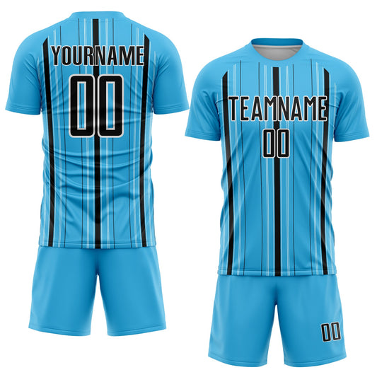 Custom Sky Blue Black-White Stripe Sublimation Soccer Uniform Jersey - Sky-Custom