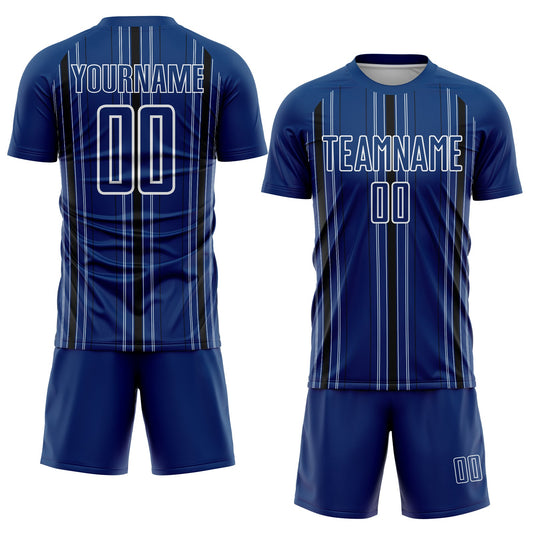 Custom Navy Black-White Stripe Sublimation Soccer Uniform Jersey - Sky-Custom