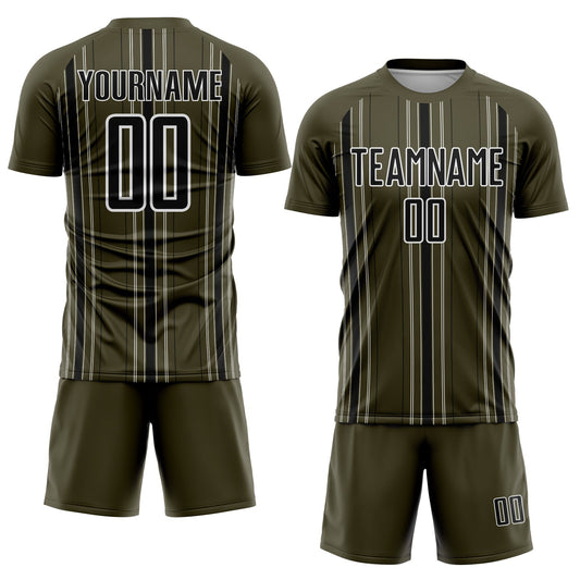 Custom Olive Black-White Stripe Sublimation Salute To Service Soccer Uniform Jersey - Sky-Custom