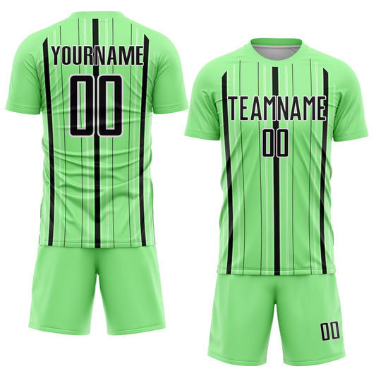 Custom Pea Green Black-White Stripe Sublimation Soccer Uniform Jersey - Sky-Custom