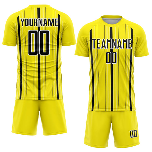 Custom Light Yellow Black-White Stripe Sublimation Soccer Uniform Jersey - Sky-Custom