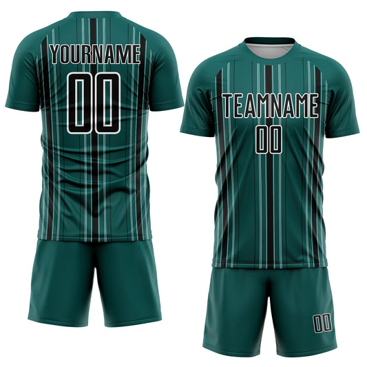 Custom Midnight Green Black-White Stripe Sublimation Soccer Uniform Jersey - Sky-Custom