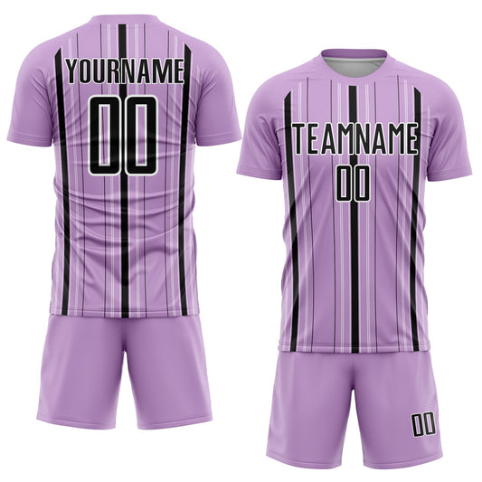 Custom Light Purple Black-White Stripe Sublimation Soccer Uniform Jersey - Sky-Custom