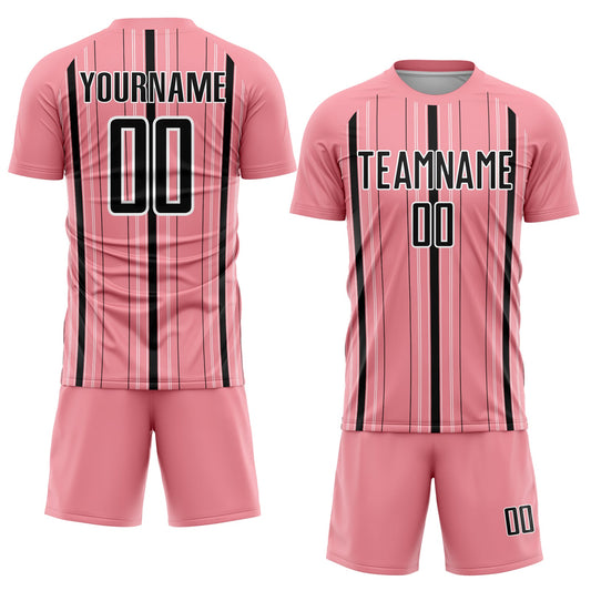 Custom Medium Pink Black-White Stripe Sublimation Soccer Uniform Jersey - Sky-Custom