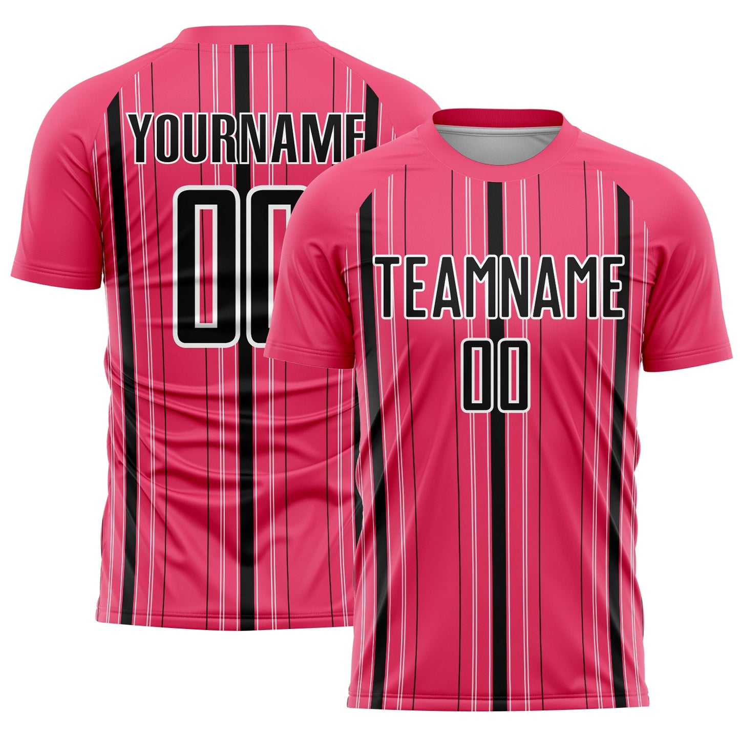 Custom Neon Pink Black-White Stripe Sublimation Soccer Uniform Jersey - Sky-Custom