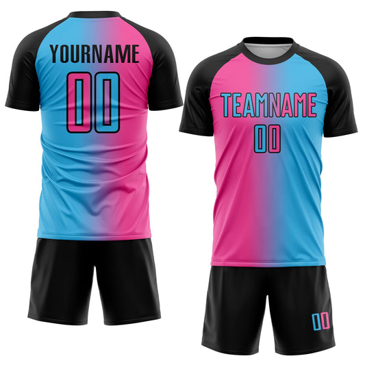 Custom Sky Blue Pink-Black Sublimation Gradient Fashion Soccer Uniform Jersey - Sky-Custom