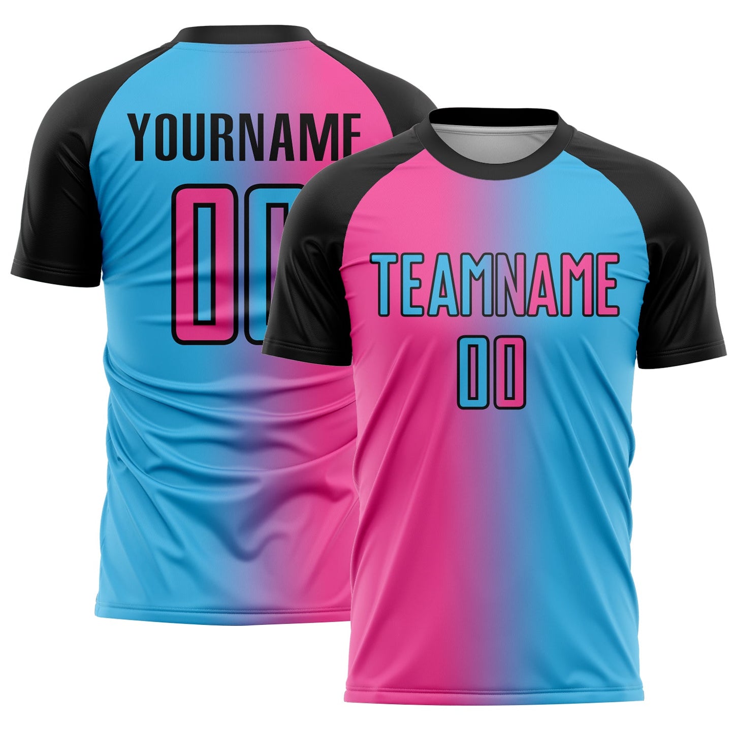 Custom Sky Blue Pink-Black Sublimation Gradient Fashion Soccer Uniform Jersey - Sky-Custom
