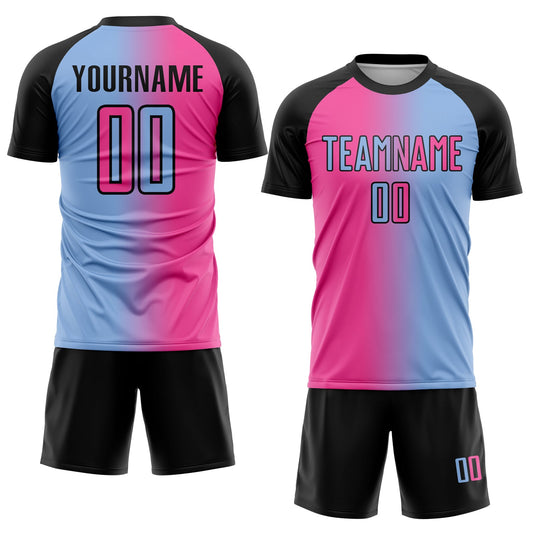 Custom Light Blue Pink-Black Sublimation Gradient Fashion Soccer Uniform Jersey - Sky-Custom