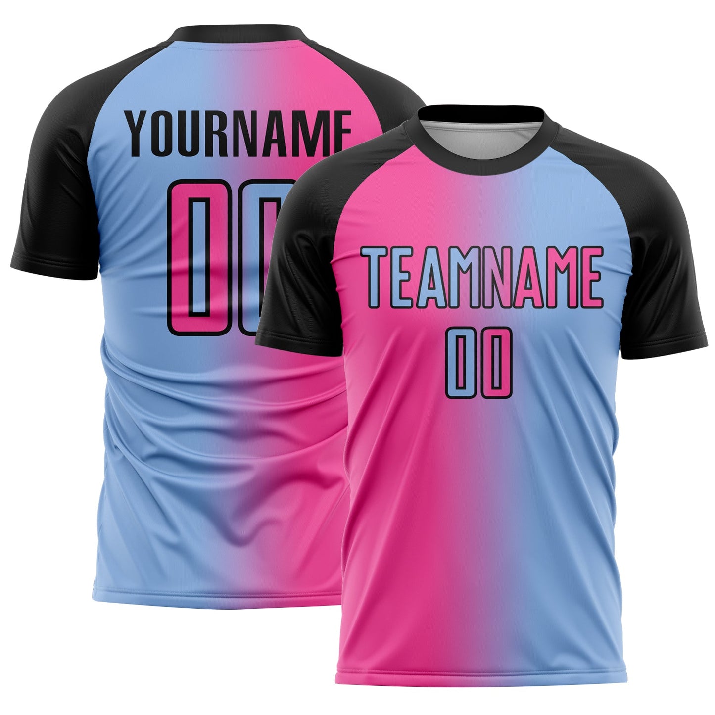 Custom Light Blue Pink-Black Sublimation Gradient Fashion Soccer Uniform Jersey - Sky-Custom