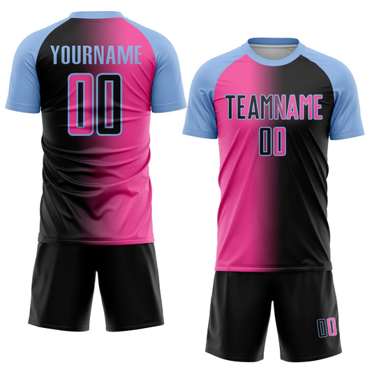 Custom Black Pink-Light Blue Sublimation Gradient Fashion Soccer Uniform Jersey - Sky-Custom