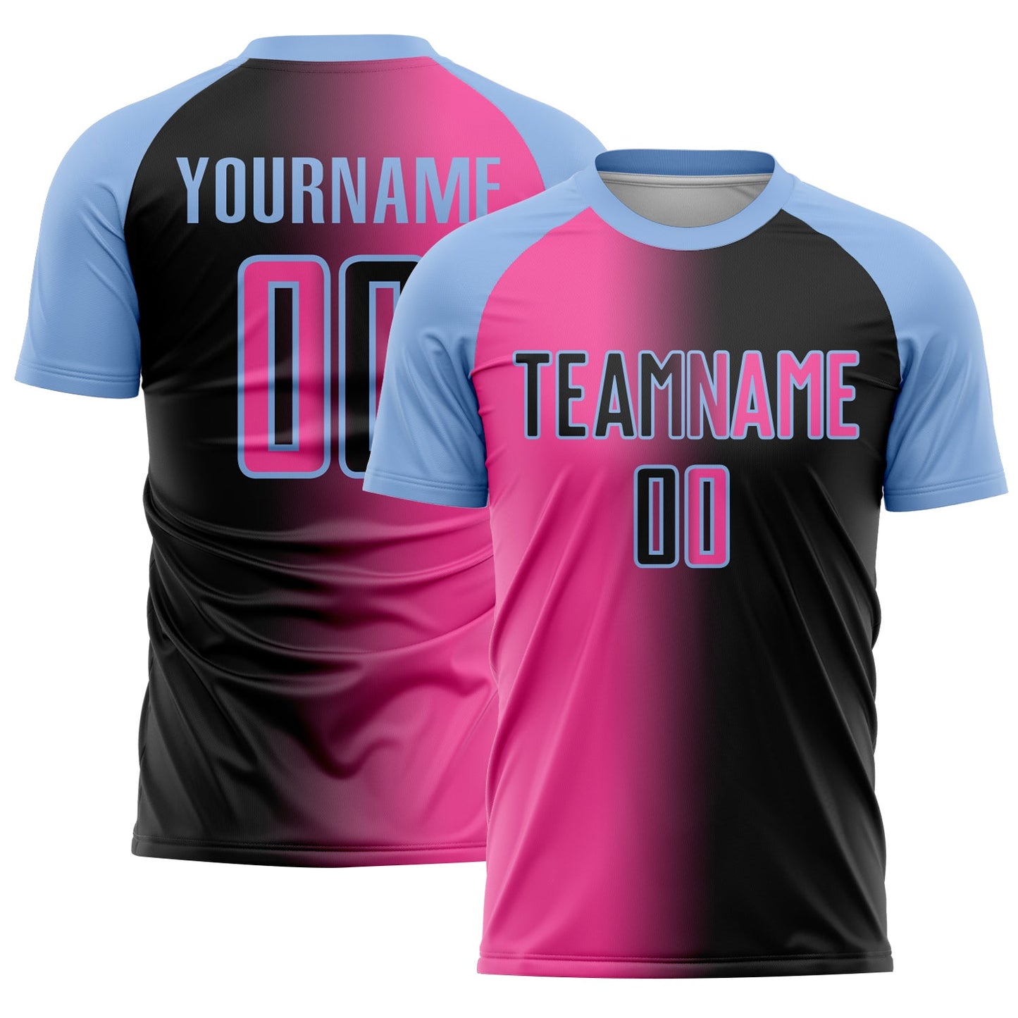 Custom Black Pink-Light Blue Sublimation Gradient Fashion Soccer Uniform Jersey - Sky-Custom