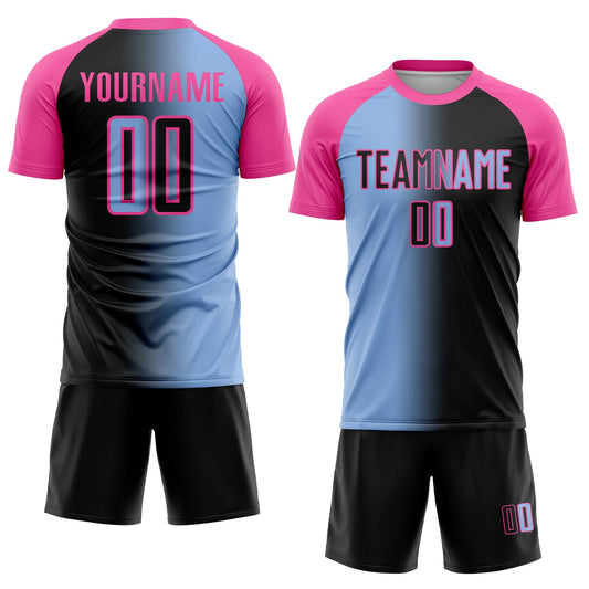 Custom Black Light Blue-Pink Sublimation Gradient Fashion Soccer Uniform Jersey - Sky-Custom