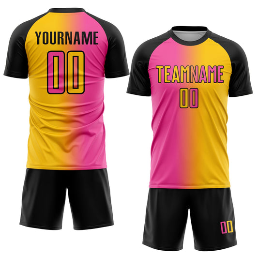 Custom Yellow Pink-Black Sublimation Gradient Fashion Soccer Uniform Jersey - Sky-Custom
