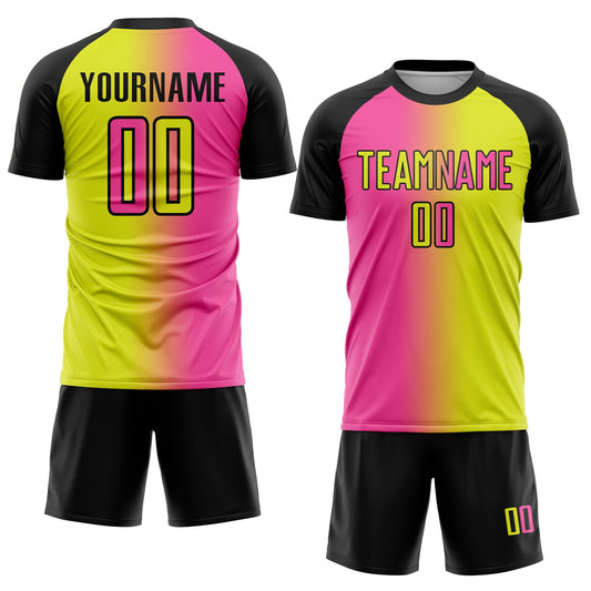 Custom Neon Yellow Pink-Black Sublimation Gradient Fashion Soccer Uniform Jersey - Sky-Custom