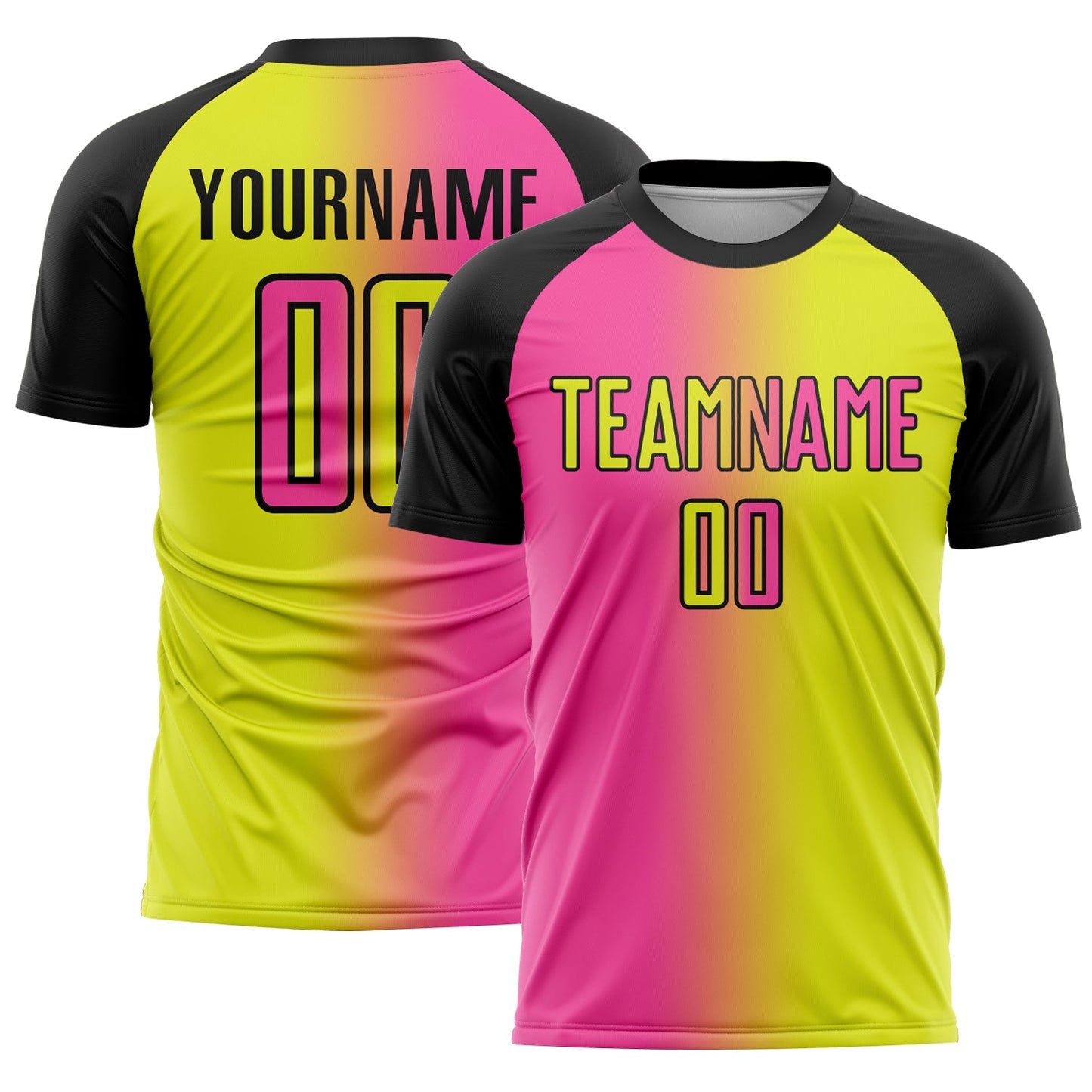Custom Neon Yellow Pink-Black Sublimation Gradient Fashion Soccer Uniform Jersey - Sky-Custom