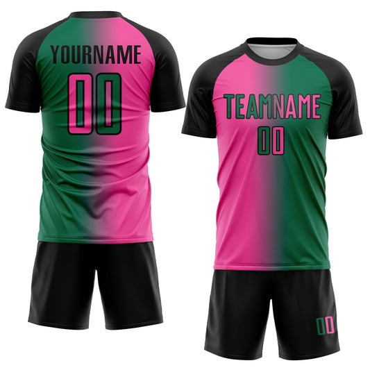 Custom Kelly Green Pink-Black Sublimation Gradient Fashion Soccer Uniform Jersey - Sky-Custom