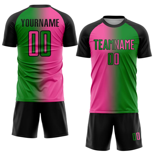 Custom Grass Green Pink-Black Sublimation Gradient Fashion Soccer Uniform Jersey - Sky-Custom
