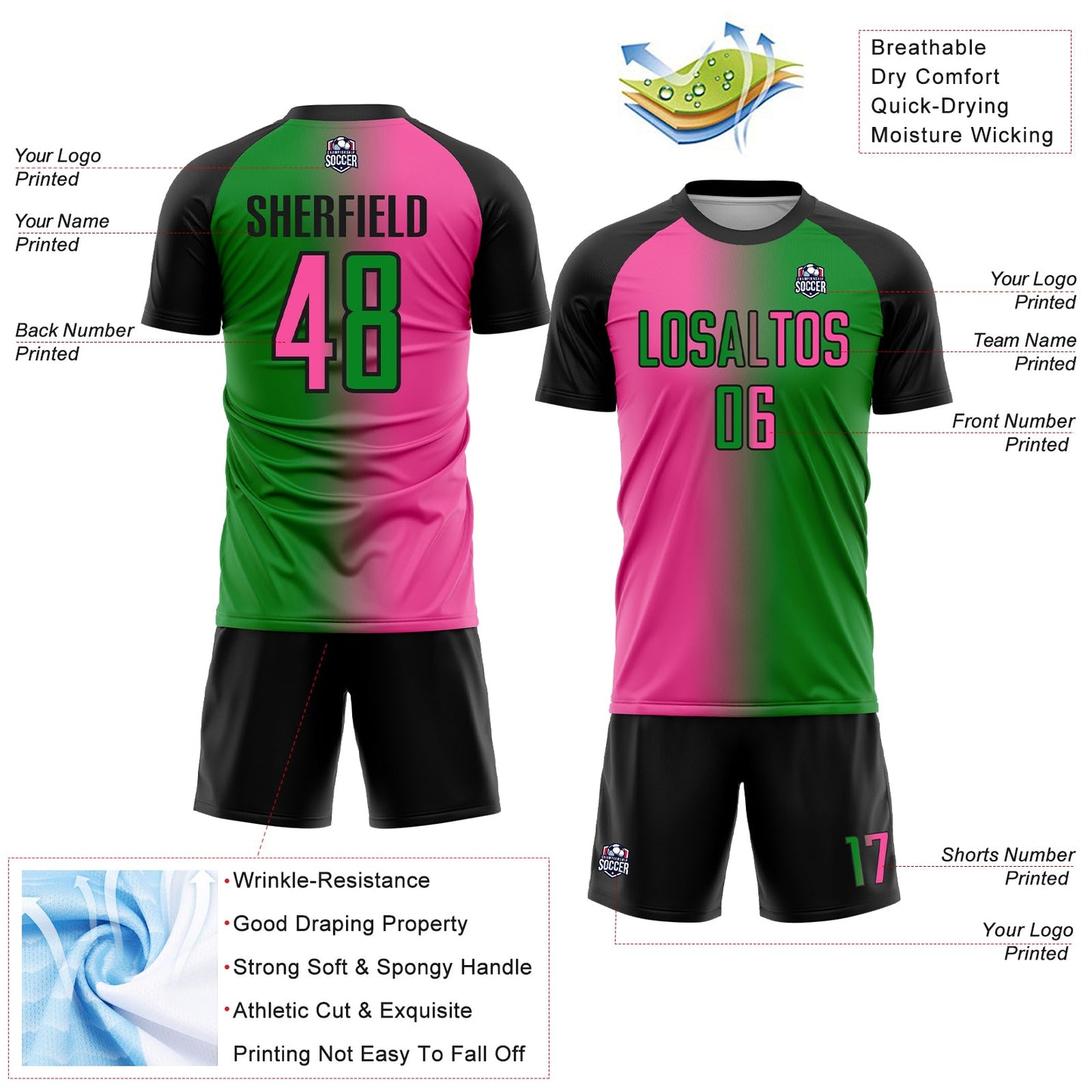 Custom Grass Green Pink-Black Sublimation Gradient Fashion Soccer Uniform Jersey - Sky-Custom