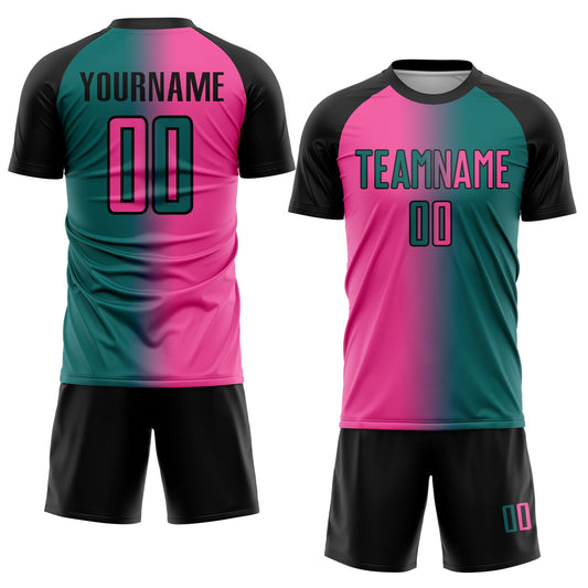 Custom Teal Pink-Black Sublimation Gradient Fashion Soccer Uniform Jersey - Sky-Custom