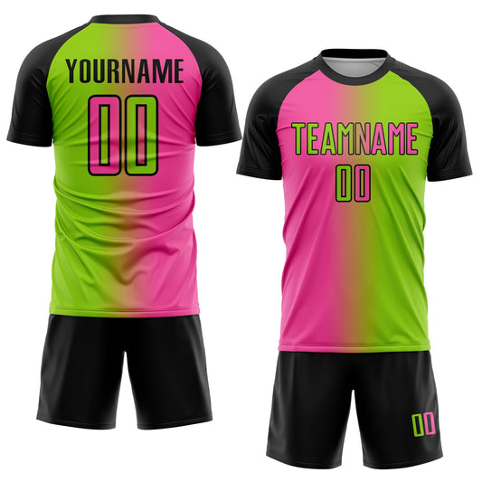 Custom Neon Green Pink-Black Sublimation Gradient Fashion Soccer Uniform Jersey - Sky-Custom