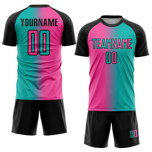 Custom Aqua Pink-Black Sublimation Gradient Fashion Soccer Uniform Jersey - Sky-Custom