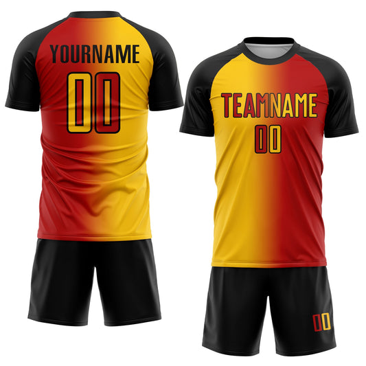 Custom Red Yellow-Black Sublimation Gradient Fashion Soccer Uniform Jersey - Sky-Custom