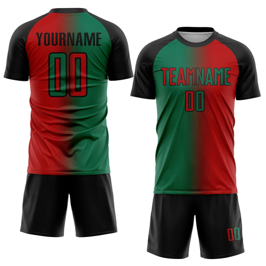 Custom Red Kelly Green-Black Sublimation Gradient Fashion Soccer Uniform Jersey - Sky-Custom