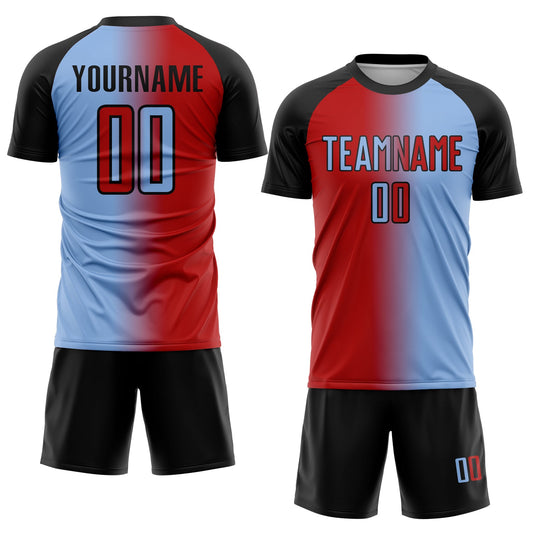 Custom Light Blue Red-Black Sublimation Gradient Fashion Soccer Uniform Jersey - Sky-Custom
