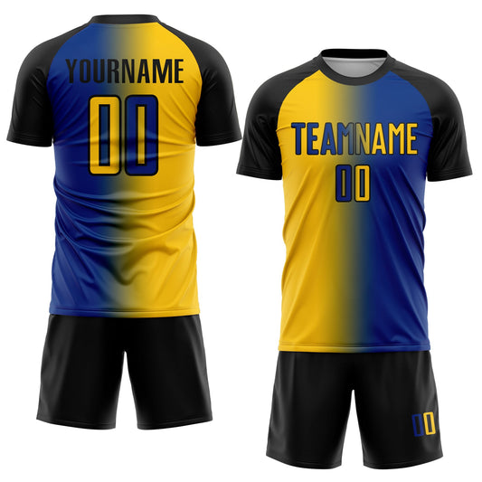 Custom Royal Yellow-Black Sublimation Gradient Fashion Soccer Uniform Jersey - Sky-Custom