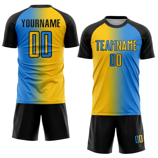 Custom Powder Blue Yellow-Black Sublimation Gradient Fashion Soccer Uniform Jersey - Sky-Custom