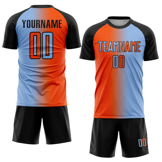 Custom Light Blue Orange-Black Sublimation Gradient Fashion Soccer Uniform Jersey - Sky-Custom