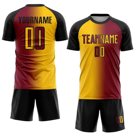 Custom Crimson Yellow-Black Sublimation Gradient Fashion Soccer Uniform Jersey - Sky-Custom